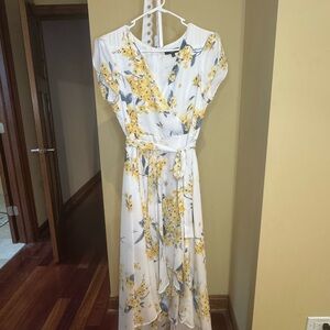 Lulu's White and Yellow Floral High Low Dress